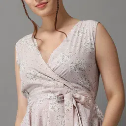 SHOWOFF Beige Floral Print Georgette Peplum Top image 3