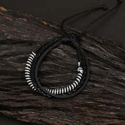 Roadster Men Black Leather Multistrand Bracelet-picture-14