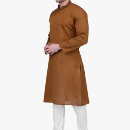 RAJUBHAI HARGOVINDAS Men Brown Solid Straight Kurta with Churidar image 2