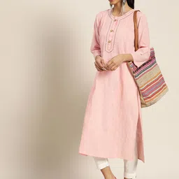 Sangria Women Pink Solid Cotton Thread Work Kurta image 3