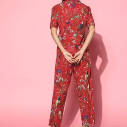 SANSKRUTIHOMES Women Red & Multicoloured Printed Pure Cotton Night Suit image 5
