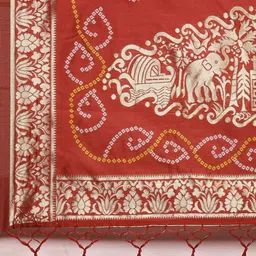 Mitera Red & Golden Bandhani Silk Blend Saree image 5