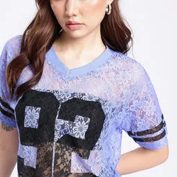 glitchez Sporty Spice Relaxed Varsity Print Lace Top image 2