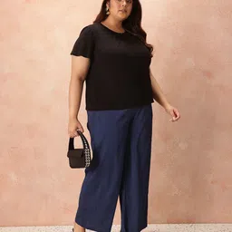 all about you Plus Size Women Crinkled Effect Mid-Rise Belted Detail Front-Pleats Trousers image 3