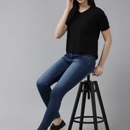 Van Heusen Woman Solid V-Neck Applique Casual T-shirt image 4