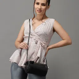 SHOWOFF Beige Floral Print Georgette Peplum Top image 5