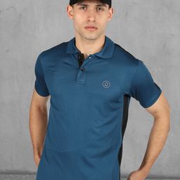 CHKOKKO Men Teal Blue & Black Solid Polo Collar Gym T-shirt-picture-9