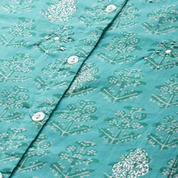 Ishin Women Turquoise Blue  White Printed Sequinned A-line Kurta Set image 3