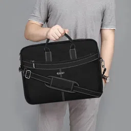 LOREM Men Black Textured Laptop Bag image 2