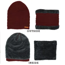 FabSeasons Unisex Maroon Self Design Beanie image 4