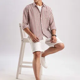 HERE&NOW Relaxed Fit Striped Button-Down Collar Linen Blend Casual Shirt image 4