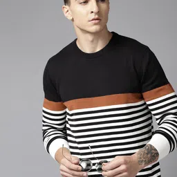 Roadster Men Striped Pure Cotton Pullover-image-61