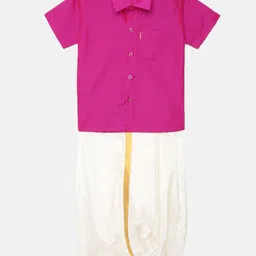 Thangamagan Boys Rose Solid Panjagajam & Shirt Set-image-16