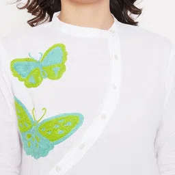 Ruhaans Women's White & Green Embroidered Tunic image 2