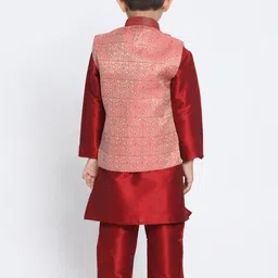 JBN Creation Boys Pink & Maroon Self Design Kurta Set With Nehru Jacket image 4