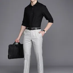 Raymond Men Textured Slim Fit Formal Trousers image 3