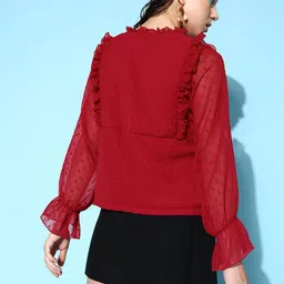 plusS Red Self-Design Feminine Frills Top image 5