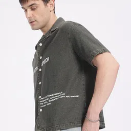 glitchez New Age Graduate Typography Print Denim Shirt image 5