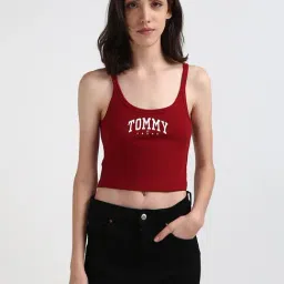 TOMMY HILFIGER Maroon & White Cotton Graphic Print Tank Top-image-23