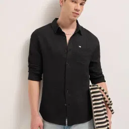 The Bear House Black Polyester Solid Regular Fit Shirt-image-7