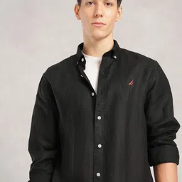 Nautica Men Slim Fit Button-Down Pure Linen Casual Shirt-image-97