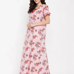 Clovia Pink Printed Nighty image 3