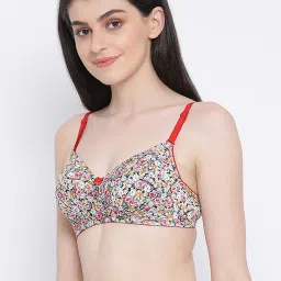Clovia White & Pink Floral Print T-Shirt Bra image 3