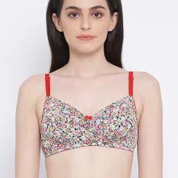 Clovia White & Pink Floral Print T-Shirt Bra image 1