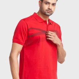ColorPlus Red Cotton Tailored Fit Printed Polo T-Shirt image 4