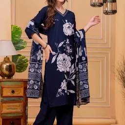 OH MI DIOS Women Floral Printed Cotton Kurta with Palazzos & Dupatta image 2