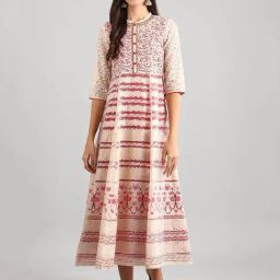 Aurelia Beige Printed Fit And Flare Kurta-picture-3