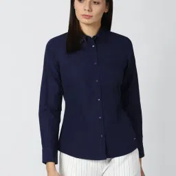 Van Heusen Navy Self Design Shirt-image-3