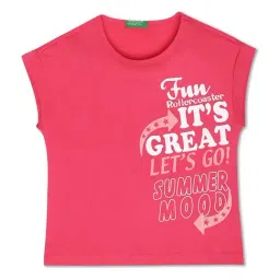 United Colors of Benetton Kids Coral & White Cotton Printed T-Shirt-picture-42