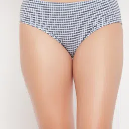 Clovia Blue & White Cotton Geometric Print Inner Elastic Hipster Panty-picture-11