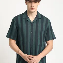 The Bear House Green Regular Fit Striped Shirt-picture-31