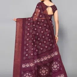 Satrani Purple Bandhani Print Saree With Unstitched Blouse image 2