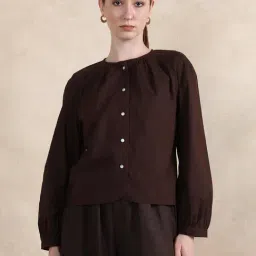 RAREISM Brown Cotton Blend Solid Long Sleeves Top-image-93