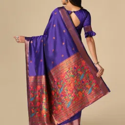 Satrani Blue Woven Saree With Unstitched Blouse image 2