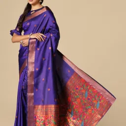 Satrani Blue Woven Saree With Unstitched Blouse image 3