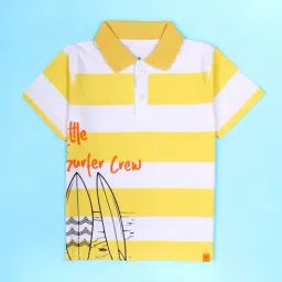 Kiddopanti Boys Yellow & White Cotton Striped Polo T-Shirt-image-78
