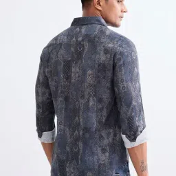Spykar Moonlight Blue Cotton Regular Floral Print Shirt image 2