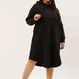 theRebelinme Women Plus Size Hooded A-Line Midi Dress image 1
