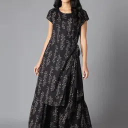 W Black Floral Print Jumpsuit image 1