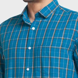 ColorPlus Blue Tailored Fit Checks Shirt image 5