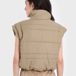 Bewakoof Women's Beige Sleeveless Oversized Puffer Jacket image 2