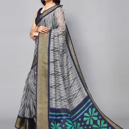 Satrani Grey Printed Saree With Unstitched Blouse image 3