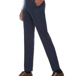 Van Heusen Navy Slim Fit Striped Flat Front Trousers image 3