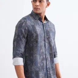 Spykar Moonlight Blue Cotton Regular Floral Print Shirt image 3