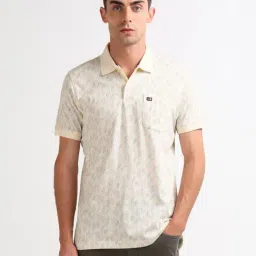 Arrow Sport Beige Cotton Regular Fit Printed Polo T-Shirt-image-72