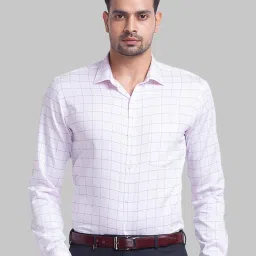 Park Avenue White Cotton Slim Fit Checks Shirt image 1